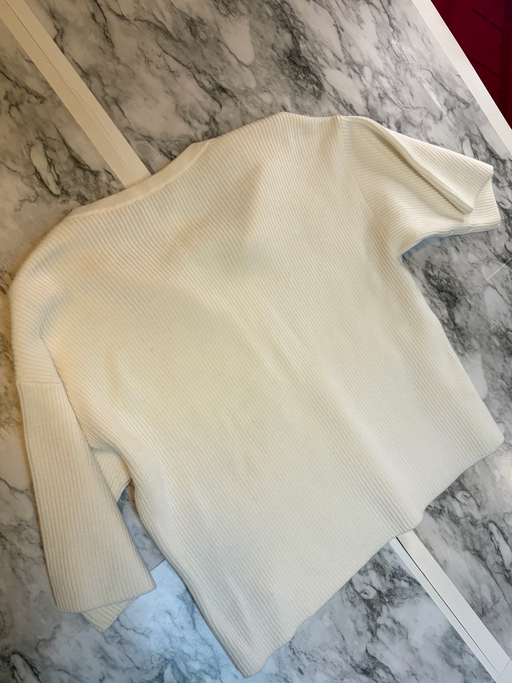 Ann Taylor Cream Ribbed Split-Neck top size L 49% cotton - Picture 7 of 7
